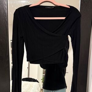 Talula Black Long Sleeve Wrap Top